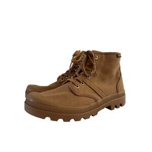 Palladium Pallabrousse Lace Up Boots Mens Size 8.5 Tan Brown Utility Outdoor